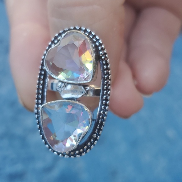 New Absolutely Stunning Heart Shaped Mystic Quartz Crystal 925 Silver Ring. - Picture 10 of 16